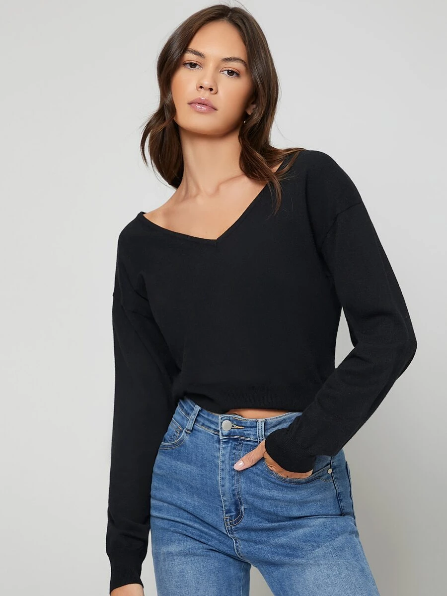 BizChic Áo len nữ màu trơn Giải trí - màu đen - Xem 1