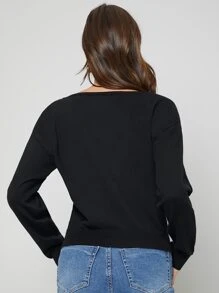 BizChic Áo len nữ màu trơn Giải trí - màu đen - Xem 2