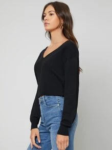 BizChic Áo len nữ màu trơn Giải trí - màu đen - Xem 3