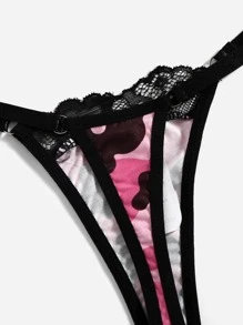 迷彩圖案蕾絲邊丁字褲 - 彩色 - 查看 3
