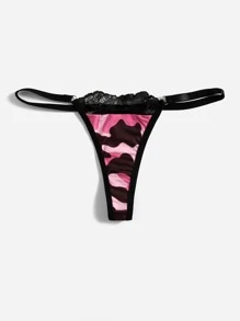 迷彩圖案蕾絲邊丁字褲 - 彩色 - 查看 4