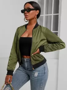 Áo khoác Dây kéo Khối Màu Giải trí - xanh quân đội - Xem 1