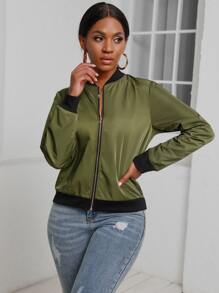 Áo khoác Dây kéo Khối Màu Giải trí - xanh quân đội - Xem 2