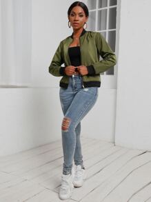 Áo khoác Dây kéo Khối Màu Giải trí - xanh quân đội - Xem 3