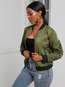 Áo khoác Dây kéo Khối Màu Giải trí - xanh quân đội - Xem 4