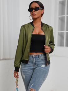 Áo khoác Dây kéo Khối Màu Giải trí - xanh quân đội - Xem 5