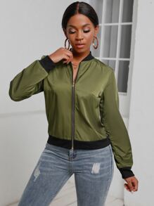 Áo khoác Dây kéo Khối Màu Giải trí - xanh quân đội - Xem 6