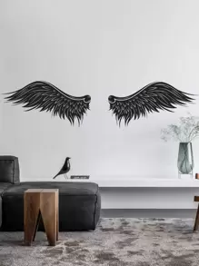 1pc Wing Wall Sticker - màu đen - Xem 1
