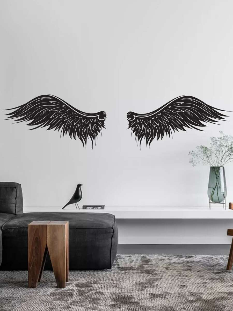 1pc Wing Wall Sticker - màu đen - Xem 1