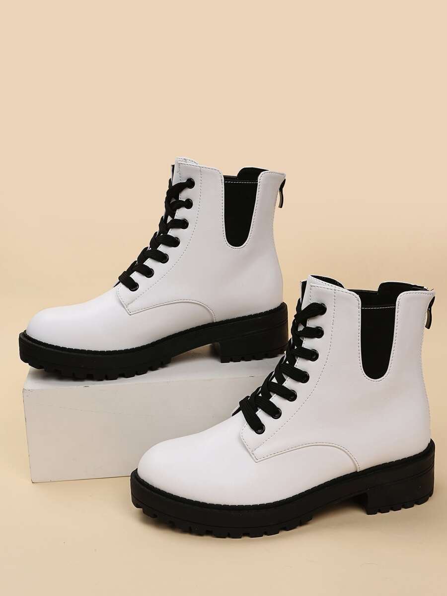 Botas con cordón con diseño de puntada - Blanco - Ver 1
