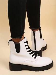 Botas con cordón con diseño de puntada - Blanco - Ver 2