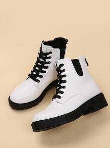 Botas con cordón con diseño de puntada - Blanco - Ver 3