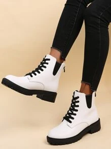 Botas con cordón con diseño de puntada - Blanco - Ver 4