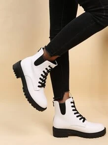 Botas con cordón con diseño de puntada - Blanco - Ver 5