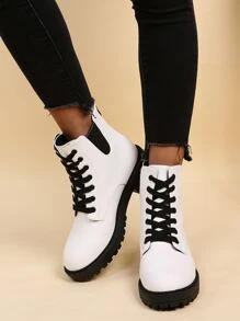 Botas con cordón con diseño de puntada - Blanco - Ver 6