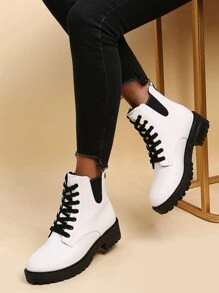 Botas con cordón con diseño de puntada - Blanco - Ver 7