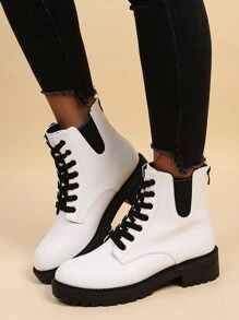 Botas con cordón con diseño de puntada - Blanco - Ver 8