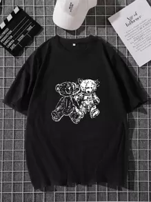 Manfinity Men Bear Print Crew Neck Tee - Black - View 1