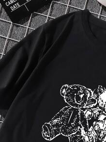 Manfinity Men Bear Print Crew Neck Tee - Black - View 3