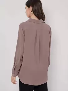 BizChic 女士纯色翻领开衫长袖垂坠衬衫，基本款都市通勤风格，简约优雅时尚商务休闲装，适合教师和办公室穿着，秋季