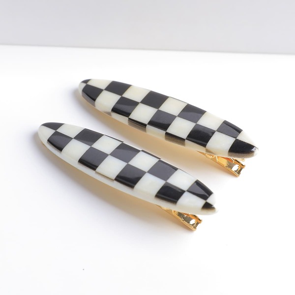 

2pcs Plaid Hair Clip, Black and white