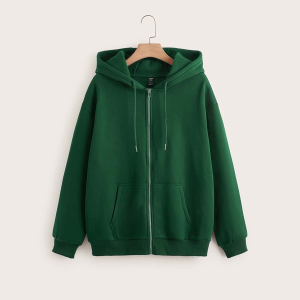

Plus Solid Drawstring Hoodie, Green