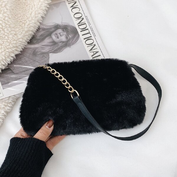 

Minimalist Fluffy Baguette Bag, Black