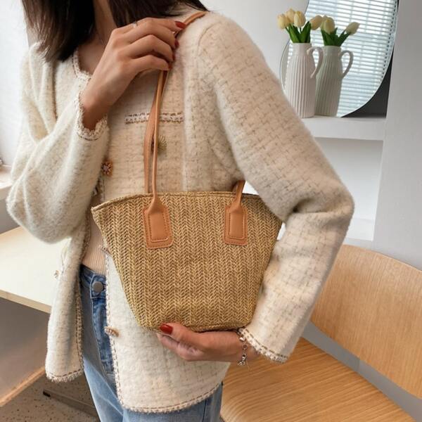

Straw Detail Shoulder Bag, Khaki