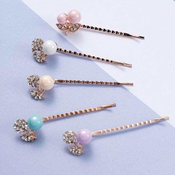 

5pcs Rhinestone Decor Bobby Pin, Multicolor