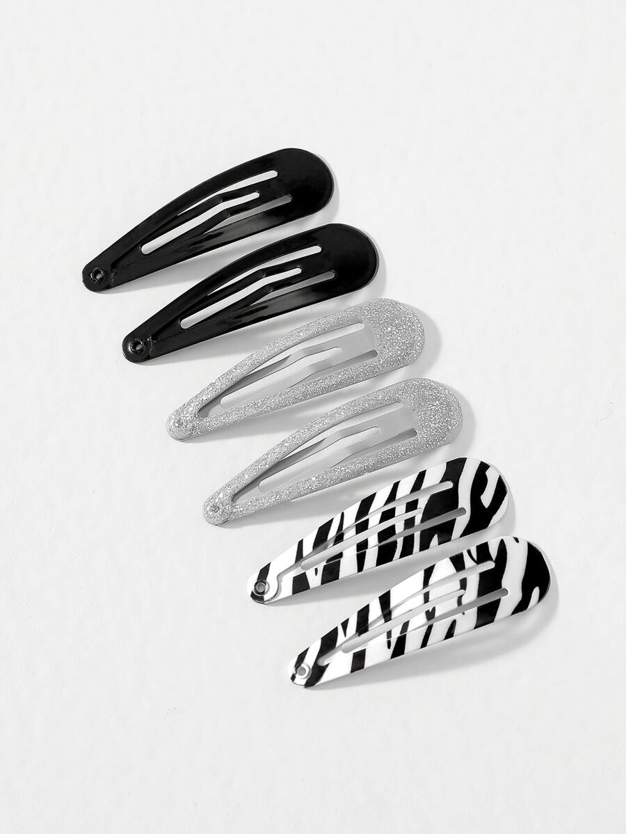 6pcs Zebra Striped Hair Clip Tiaras,Hair Accessories,Hair Barrettes Hair Clips Claw Clips Hair Claws, School Stuff - Multicolor - View 1