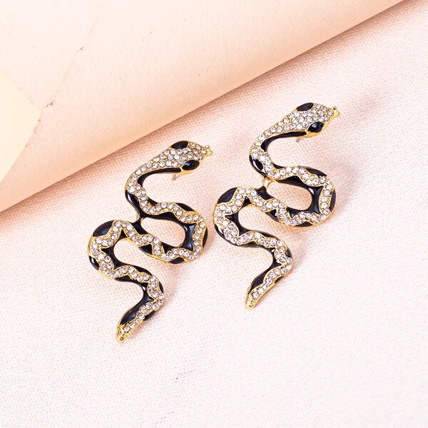 

Rhinestone Snake Design Earrings, Black