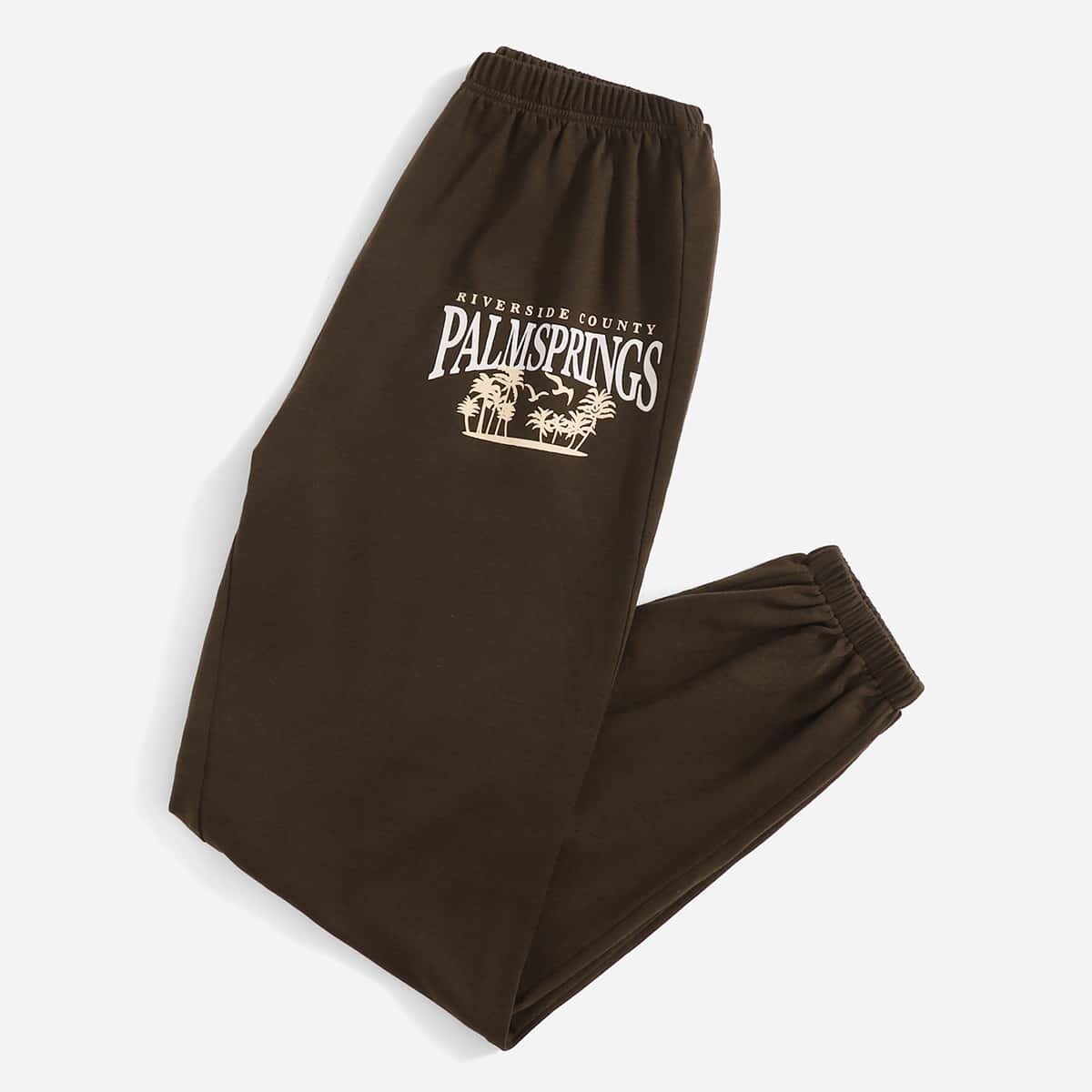 

Letter Plants Print Sweatpants, Chocolate brown