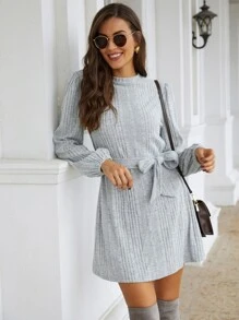 SHEIN Frenchy 燈籠袖腰帶T恤洋裝