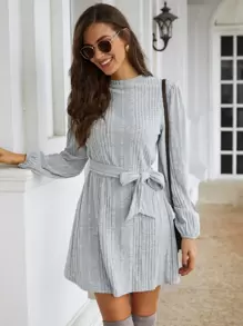 SHEIN Frenchy 燈籠袖腰帶T恤洋裝