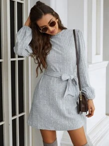 SHEIN Frenchy 燈籠袖腰帶T恤洋裝