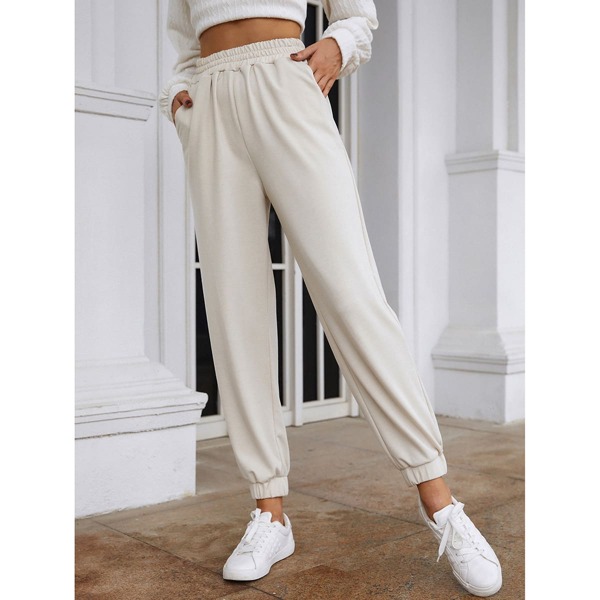 

Solid Slant Pockets Sweatpants, Beige