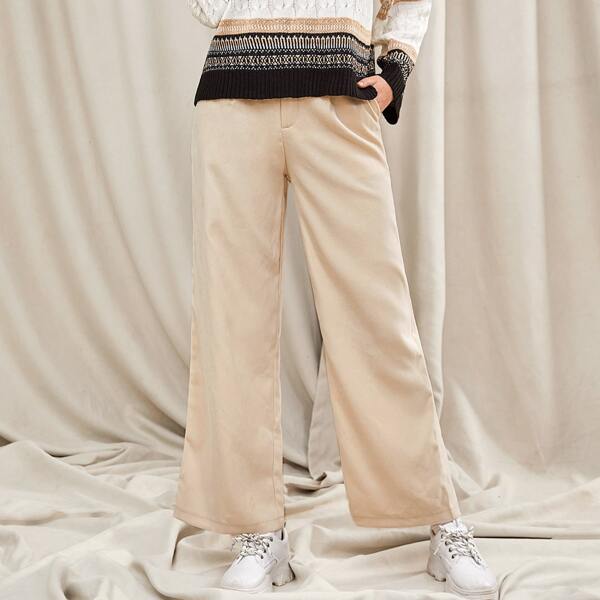 

High Waist Plicated Wide Leg Pants, Apricot