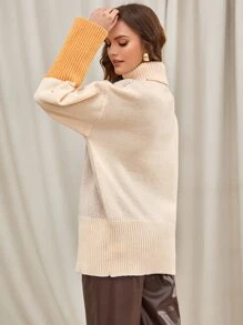 SHEIN EZwear Turtleneck Argyle Pattern Drop Shoulder Sweater