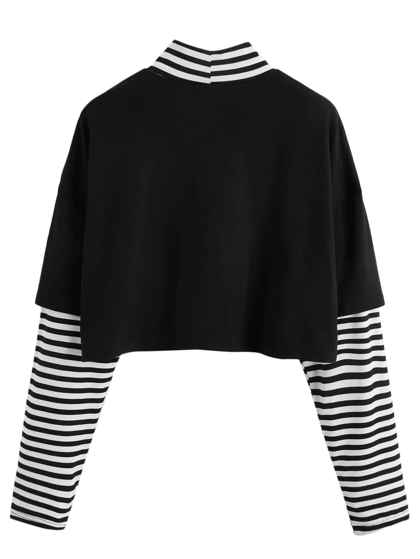 SHEIN Unity Áo thun nữ Lá thư Sọc Giải trí - màu đen - Xem 2
