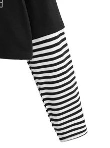 SHEIN Unity Áo thun nữ Lá thư Sọc Giải trí - màu đen - Xem 3