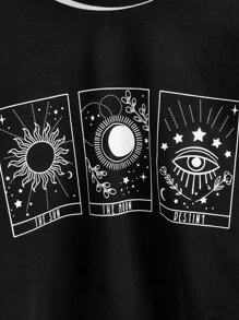 SHEIN Unity Áo thun nữ Lá thư Sọc Giải trí - màu đen - Xem 4