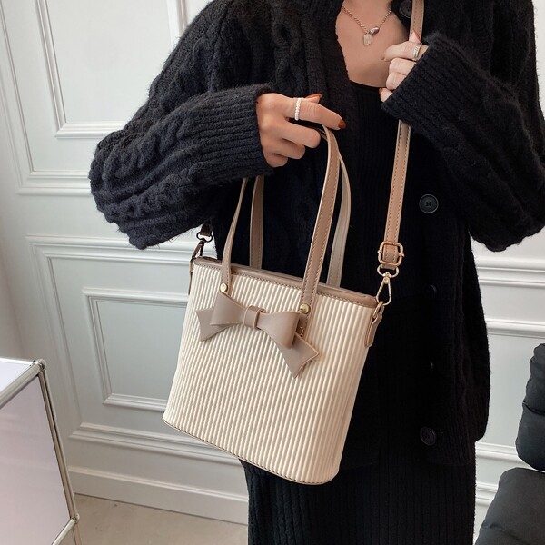 

Bow Decor Bucket Bag, Khaki