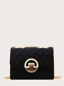 Lightweight,Business Casual Mini Minimalist Quilted Metal Lock Chain Shoulder Bag, Flap Clutch Bag Evening Bag With Detachable Chain, Crossbody Shoulder Bag For Women Chain Strap Clutch Square Satchel Handbag Purse, Handbag For Women's Makeup Soft Clutch Purse For Teen Girls Women College Students,Rookies & White-Collar Workers Perfect For Office,College,Work ,Business,Commute,Outdoors, Travel, Outings - Black - View 5