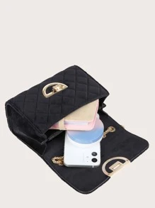 Lightweight,Business Casual Mini Minimalist Quilted Metal Lock Chain Shoulder Bag, Flap Clutch Bag Evening Bag With Detachable Chain, Crossbody Shoulder Bag For Women Chain Strap Clutch Square Satchel Handbag Purse, Handbag For Women's Makeup Soft Clutch Purse For Teen Girls Women College Students,Rookies & White-Collar Workers Perfect For Office,College,Work ,Business,Commute,Outdoors, Travel, Outings - Black - View 7