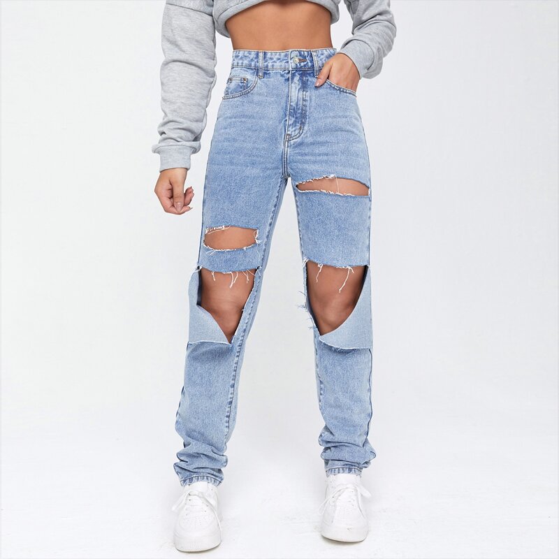 

High Waisted Ripped Light Wash Jeans