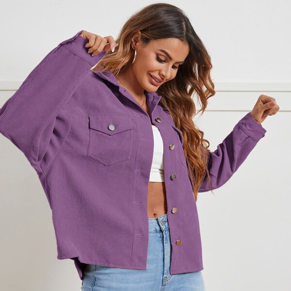 

Flap Pocket Drop Shoulder Cord Jacket, Violet purple