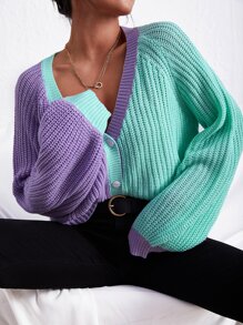 SHEIN EZwear Two Tone Raglan Sleeve Cardigan - Multicolor - View 1