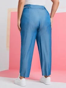 Mulvari Plus Slant Pocket Fold Pleated Belted Pants - Blue - View 2