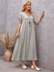 EMERY ROSE Abiti con stampa fiorellini con scollo a V con tasca nascosta
