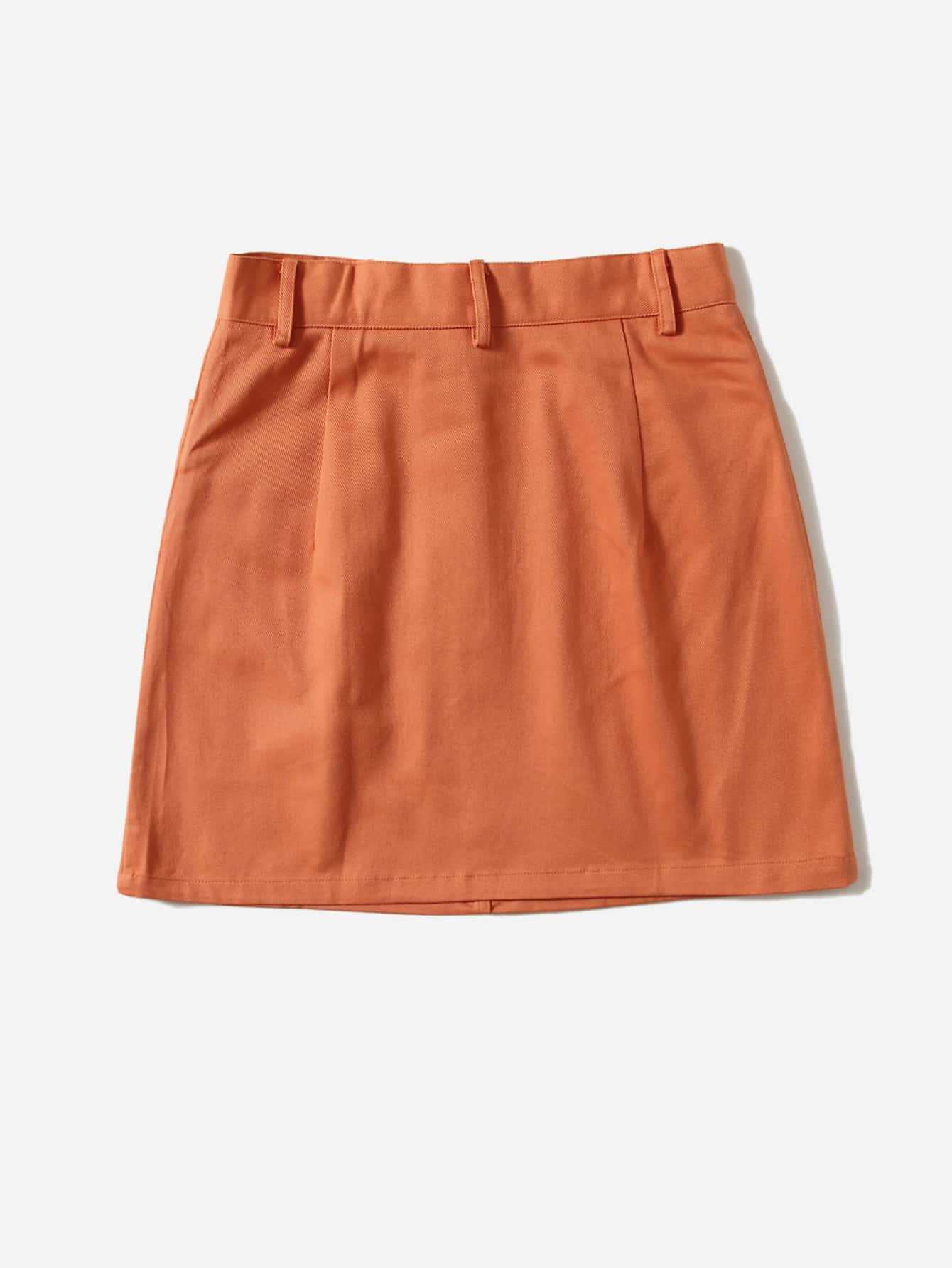 Solid Slant Pocket Straight Skirt